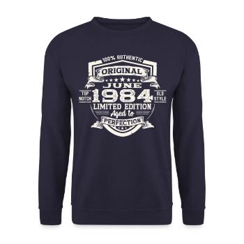 39e anniversaire Juin Millésime 1984 Bouclier d’origine - Sweat-shirt Unisexe - marine - Devant - Alina (178cm) & Michal (187cm)