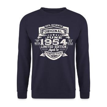 69e anniversaire Juin Millésime 1954 Bouclier original - Sweat-shirt Unisexe - marine - Devant - Alina (178cm) & Michal (187cm)