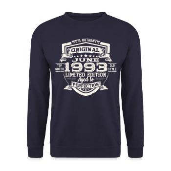 30e anniversaire Juin Millésime 1993 Bouclier original - Sweat-shirt Unisexe - marine - Devant - Alina (178cm) & Michal (187cm)