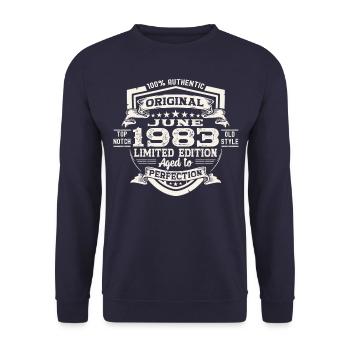 40th Birthday June Vintage 1983 Original Shield - Unisex Sweatshirt - navy - Front - Alina (178cm) & Michal (187cm)