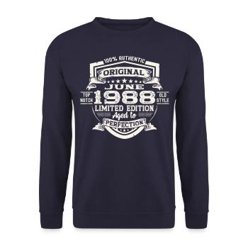 35e anniversaire Juin Millésime 1988 Bouclier Original - Sweat-shirt Unisexe - marine - Devant - Alina (178cm) & Michal (187cm)