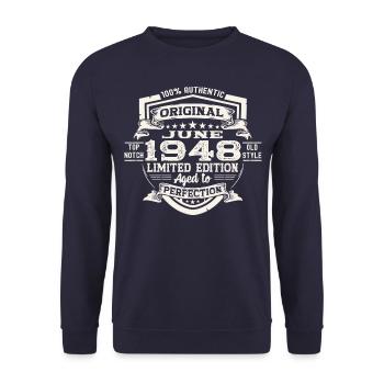 75e anniversaire Juin Millésime 1948 Bouclier original - Sweat-shirt Unisexe - marine - Devant - Alina (178cm) & Michal (187cm)