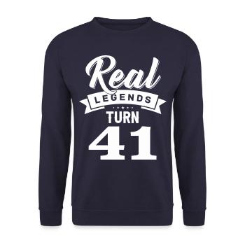 Echte Legenden werden 41, 41 Geburtstag - Unisex Pullover - Navy - Vorne - Alina (178cm) & Michal (187cm)