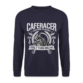 Caferacer Shirt Motorrad Motorradfahrer Spruch - Unisex Pullover - Navy - Vorne - Alina (178cm) & Michal (187cm)