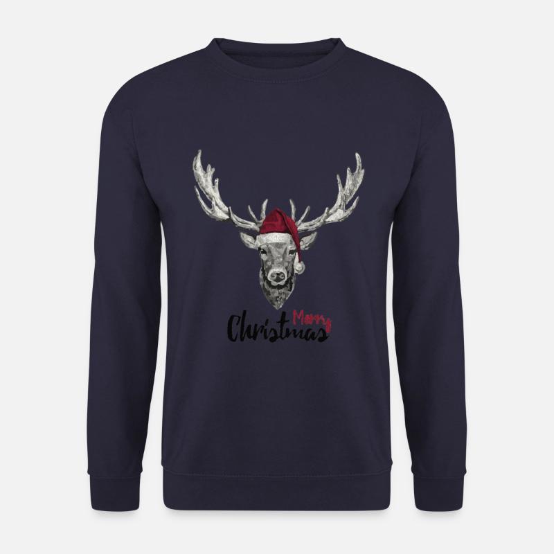 Reh mit Weihnachtsmütze - Unisex Pullover - Navy