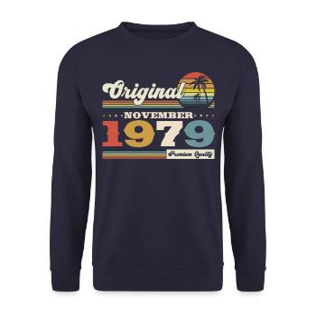 44e anniversaire mari Vintage 1979 Vintage rétro - Sweat-shirt Unisexe - marine - Devant - Alina (178cm) & Michal (187cm)