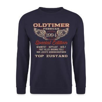 30. Geburtstag Oldtimer Februar Jahrgang 1994 - Unisex Pullover - Navy - Vorne - Alina (178cm) & Michal (187cm)