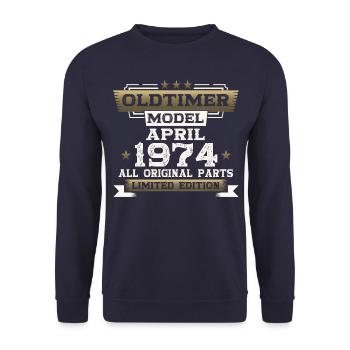 50th Birthday Man Vintage April Vintage 1974 - Unisex Sweatshirt - navy - Front - Alina (178cm) & Michal (187cm)