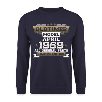 65th Birthday Man Classic Car April Vintage 1959 - Unisex Sweatshirt - navy - Front - Alina (178cm) & Michal (187cm)