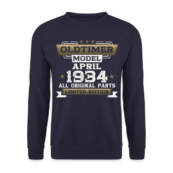 90e anniversaire homme Vintage avril Vintage 1934 - Sweat-shirt Unisexe - marine - Devant - Alina (178cm) & Michal (187cm)