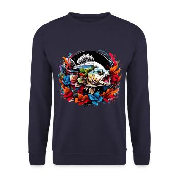 Bass Fish - Unisex Sweatshirt - navy - Front - Alina (178cm) & Michal (187cm)