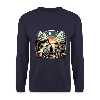 Bass Fish - Unisex Sweatshirt - navy - Front - Alina (178cm) & Michal (187cm)