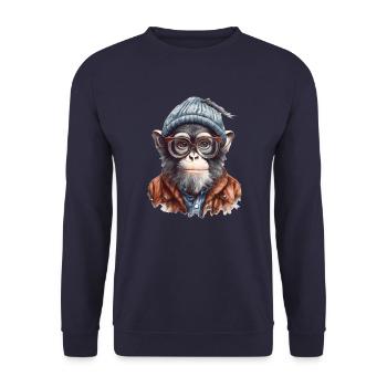Cooler Affe mit Mütze und Brille - Unisex Pullover - Navy - Vorne - Alina (178cm) & Michal (187cm)
