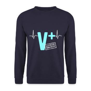 Blutgruppe Vodka Positiv - da steigt dein Puls - Unisex Pullover - Navy - Vorne - Alina (178cm) & Michal (187cm)