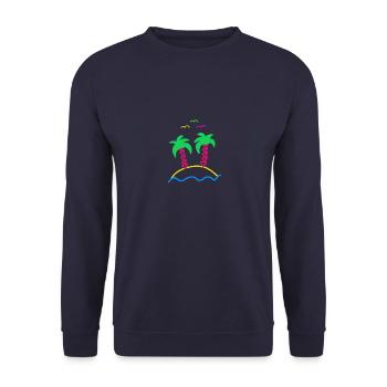 Insel mit Palmen - Unisex Pullover - Navy - Vorne - Alina (178cm) & Michal (187cm)