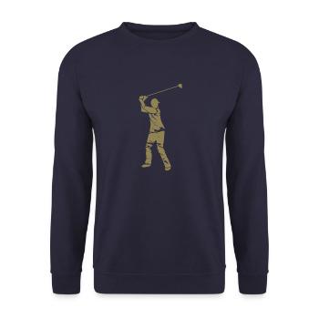 Golf Golfer Silhouette - Weißes Grunge Design - Unisex Pullover - Navy - Vorne - Alina (178cm) & Michal (187cm)