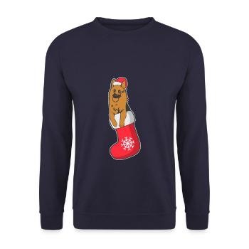 Cute Dog In Santa Stockings - Unisex Pullover - Navy - Vorne - Alina (178cm) & Michal (187cm)