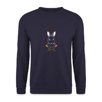 Osterhase Pirat Schädel T-Shirt Geschenk - Unisex Pullover - Navy - Vorne - Alina (178cm) & Michal (187cm)