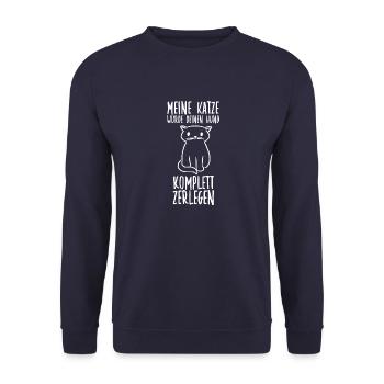 Katzenhalter Katzen Zubehör Lustiges Katzen - Unisex Pullover - Navy - Vorne - Alina (178cm) & Michal (187cm)