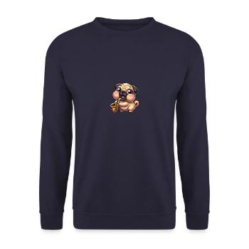 Cute Pug Saxophone Musician Cartoon Jazz - Unisex Sweatshirt - navy - Front - Alina (178cm) & Michal (187cm)