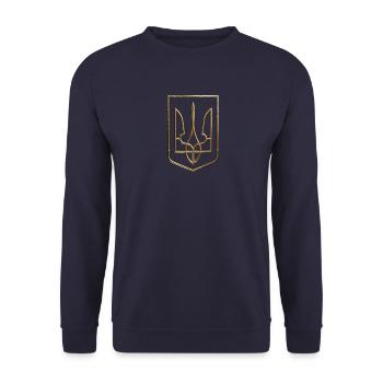 Ukraine Coat of Arms Shield Trident Trident Wire Look 1 - Unisex Sweatshirt - navy - Front - Alina (178cm) & Michal (187cm)