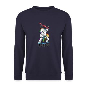 Wütendes Taekwondo-Einhorn - Lustiger - Unisex Pullover - Navy - Vorne - Alina (178cm) & Michal (187cm)