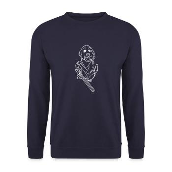 Hund Posaunist Trompete Musik Musiker Welpe - Unisex Pullover - Navy - Vorne - Alina (178cm) & Michal (187cm)
