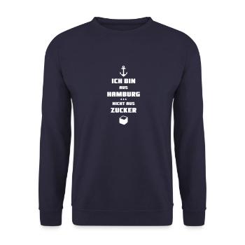Ich bin aus Hamburg nicht aus Zucker Regen Sturm - Unisex Pullover - Navy - Vorne - Alina (178cm) & Michal (187cm)