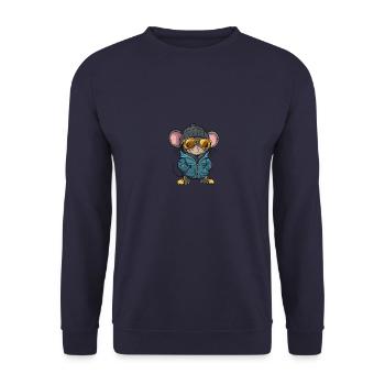 Maus Winter Comic - Unisex Pullover - Navy - Vorne - Alina (178cm) & Michal (187cm)