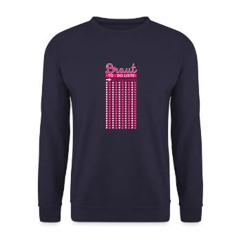 JGA Junggesellinnenabschied Poltern Fun 100 Küsse - Unisex Pullover - Navy - Vorne - Alina (178cm) & Michal (187cm)