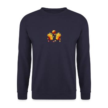 Basketballspieler Fast Food Pommes - Unisex Pullover - Navy - Vorne - Alina (178cm) & Michal (187cm)