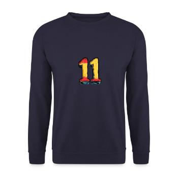 11 Zahl Comic - Unisex Pullover - Navy - Vorne - Alina (178cm) & Michal (187cm)