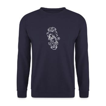Totenkopf Skateboard lustig - Unisex Pullover - Navy - Vorne - Alina (178cm) & Michal (187cm)