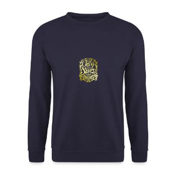 Jesus Rettet Christliche Sprüche Bibelverse Glaube - Unisex Pullover - Navy - Vorne - Alina (178cm) & Michal (187cm)