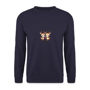 Hirsch Paar Liebe Valentinstag - Unisex Pullover - Navy - Vorne - Alina (178cm) & Michal (187cm)