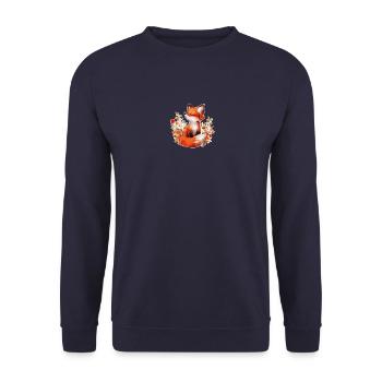 Fuchs mit Blumen - Unisex Pullover - Navy - Vorne - Alina (178cm) & Michal (187cm)