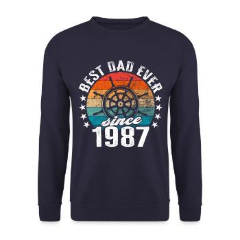 Bester Papa der Welt seit 1987 Kapitän - Unisex Pullover - Navy - Vorne - Alina (178cm) & Michal (187cm)