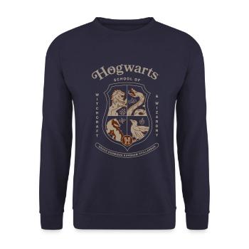 Harry Potter Hogwarts Wappen Mit Schriftzug - Unisex Pullover - Navy - Vorne - Alina (178cm) & Michal (187cm)