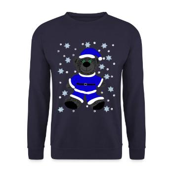 Black Teddy Bear Santa Claus Suit Snow Star - Unisex Sweatshirt - navy - Front - Alina (178cm) & Michal (187cm)