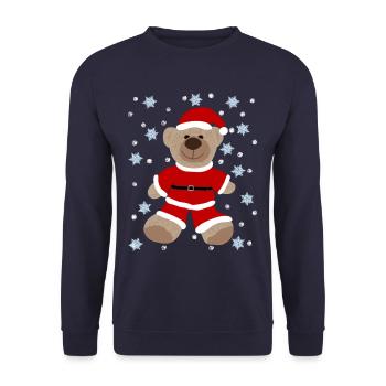 Brown Teddy Bear Santa Claus Suit, Snow Star - Unisex Sweatshirt - navy - Front - Alina (178cm) & Michal (187cm)