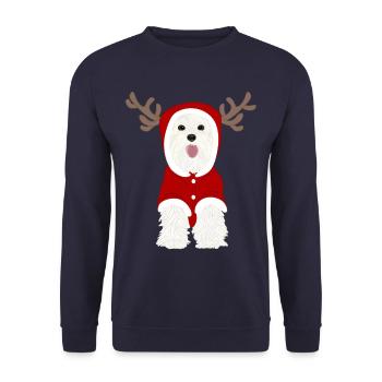 White Terrier Santa Claus Suit Reindeer Antlers - Unisex Sweatshirt - navy - Front - Alina (178cm) & Michal (187cm)