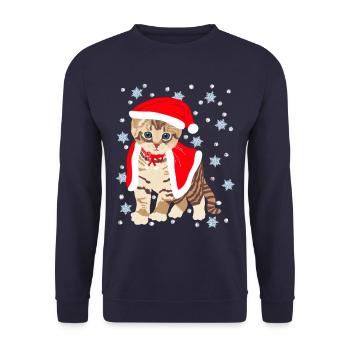Cat in Christmas outfit, Snow star, Winter - Unisex Sweatshirt - navy - Front - Alina (178cm) & Michal (187cm)