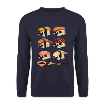 Sushi Hunde Süß Mops - Unisex Pullover - Navy - Vorne - Alina (178cm) & Michal (187cm)