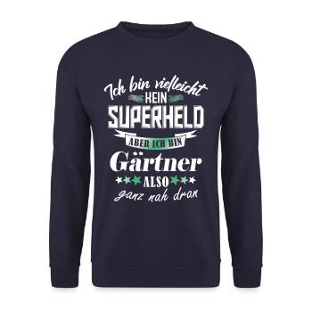 Superheld Gärtner - Unisex Pullover - Navy - Vorne - Alina (178cm) & Michal (187cm)