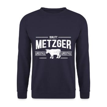 Metzger Lifestyle Schlachter Fleischfresser - Unisex Pullover - Navy - Vorne - Alina (178cm) & Michal (187cm)