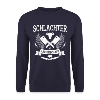 Schlachter Leidenschaft Metzger - Unisex Pullover - Navy - Vorne - Alina (178cm) & Michal (187cm)