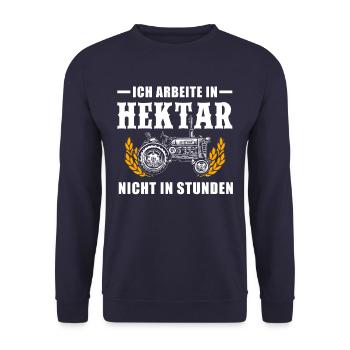 Ich arbeite in Hektar nicht in Stunden Bauer - Unisex Pullover - Navy - Vorne - Alina (178cm) & Michal (187cm)