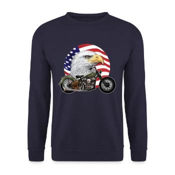Eagle Head USA Motorcycle Biker Chopper - Unisex Sweatshirt - navy - Front - Alina (178cm) & Michal (187cm)
