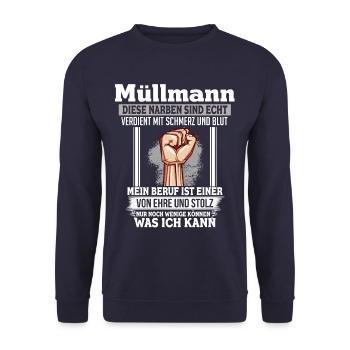 Müllmann Ehre Stolz Narben Faust Beruf - Unisex Pullover - Navy - Vorne - Alina (178cm) & Michal (187cm)