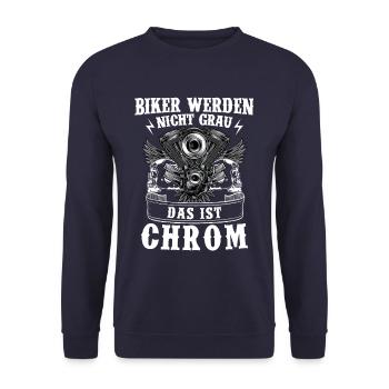 Biker werden nicht grau das ist Chrom - Unisex Pullover - Navy - Vorne - Alina (178cm) & Michal (187cm)